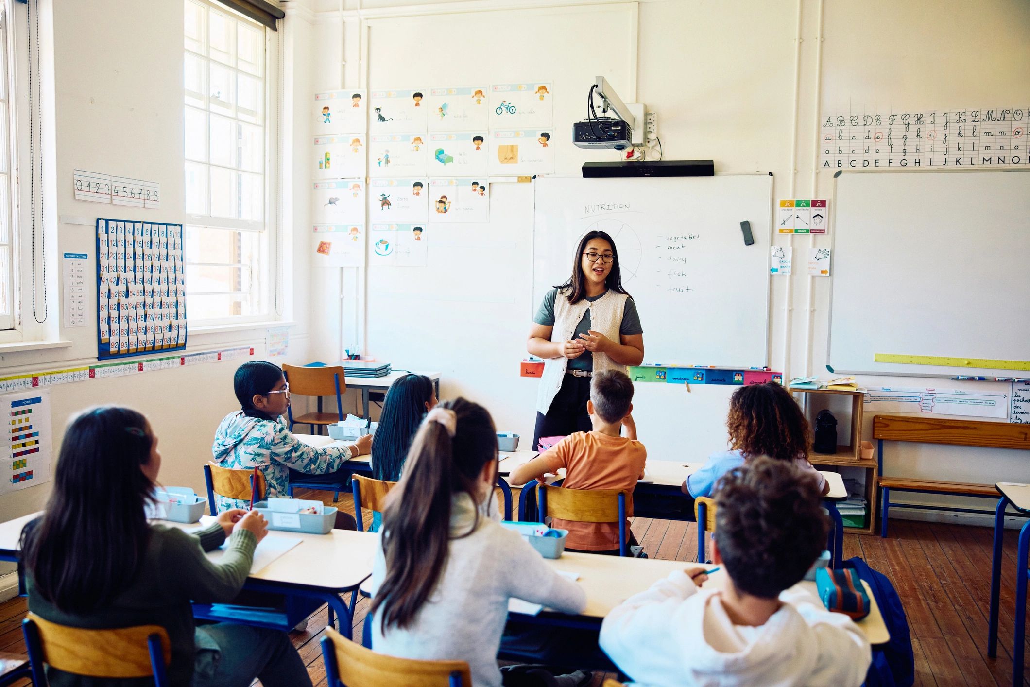 Group learning together in a teaching setting